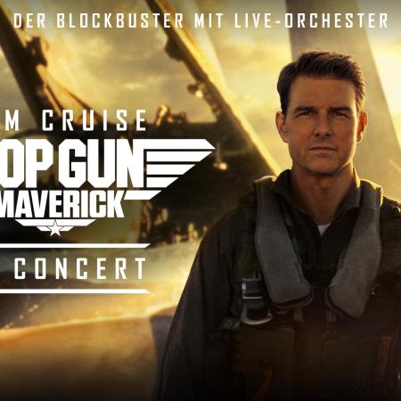 Tom Cruise steht vor einem Kampfjet, der Text lautet der Blockbuster mit Live